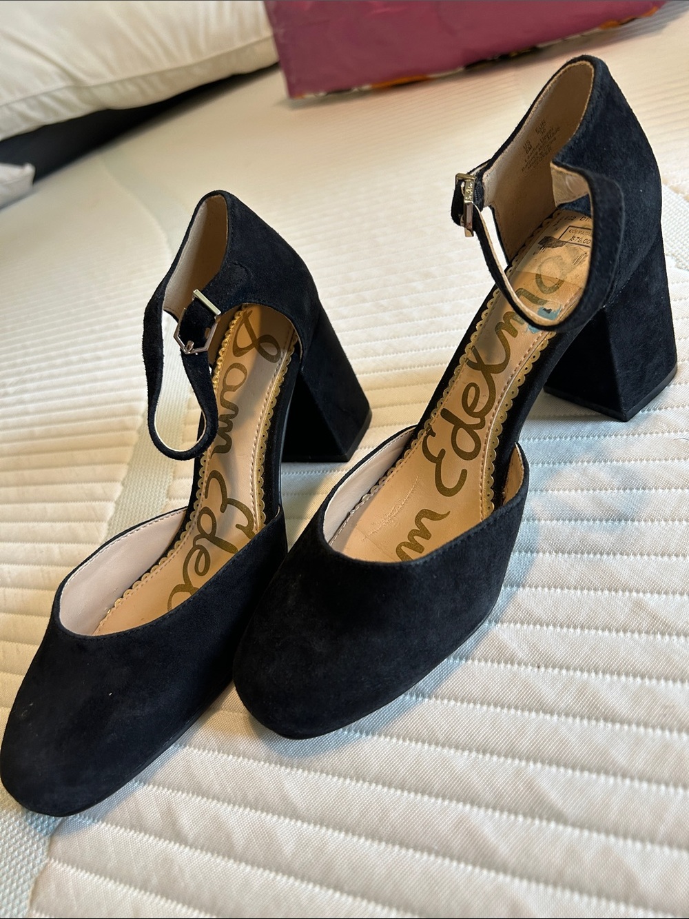 Sam Edelman Clover suede Black Block Heel Mary Janes 6